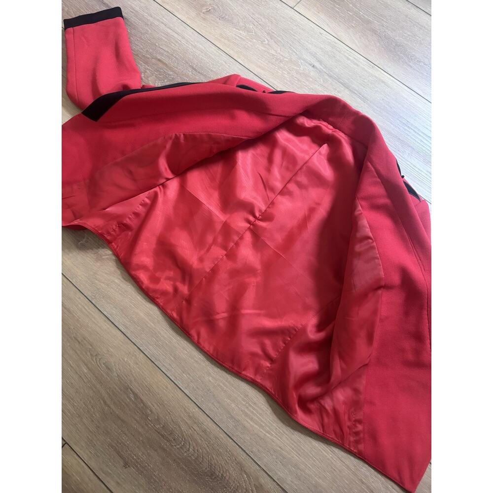 Vintage 80s 90s Red Black Beaded Cropped Short Jacket Open Front Statement MED - Picture 7 of 16